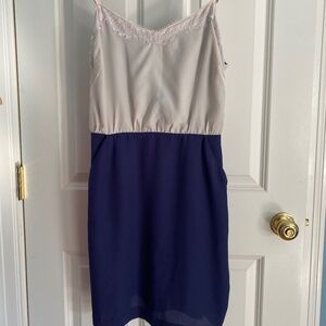 BCBG Generation purple and ivory lace dress